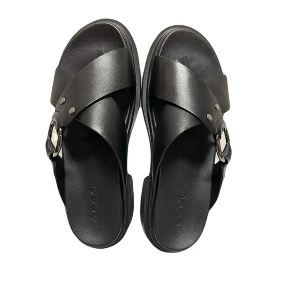 NEW Ecco Womens Size 6-6.5 / 37 Black Leather Ring Metropole Seoul Sandals $140 - Picture 3 of 8